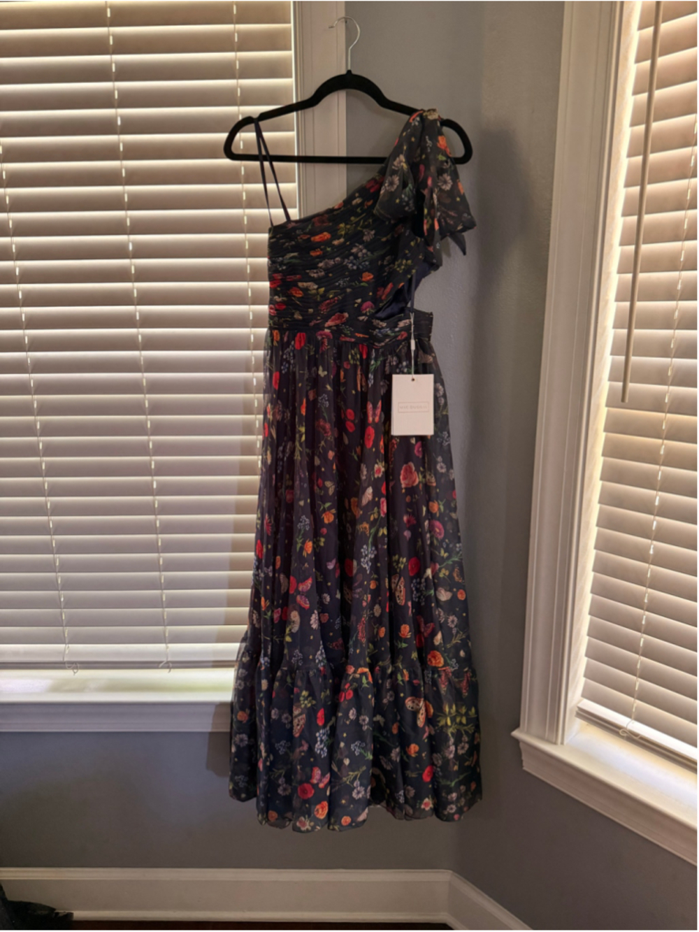 Women's Mac Duggal One Shoulder Floral Maxi Dress Navy Multicolor Sz4 - Picture 5 of 9